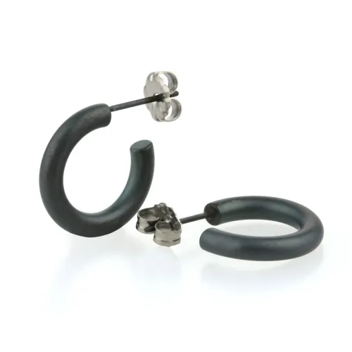 Small 12mm Black Round Hoop Earrings